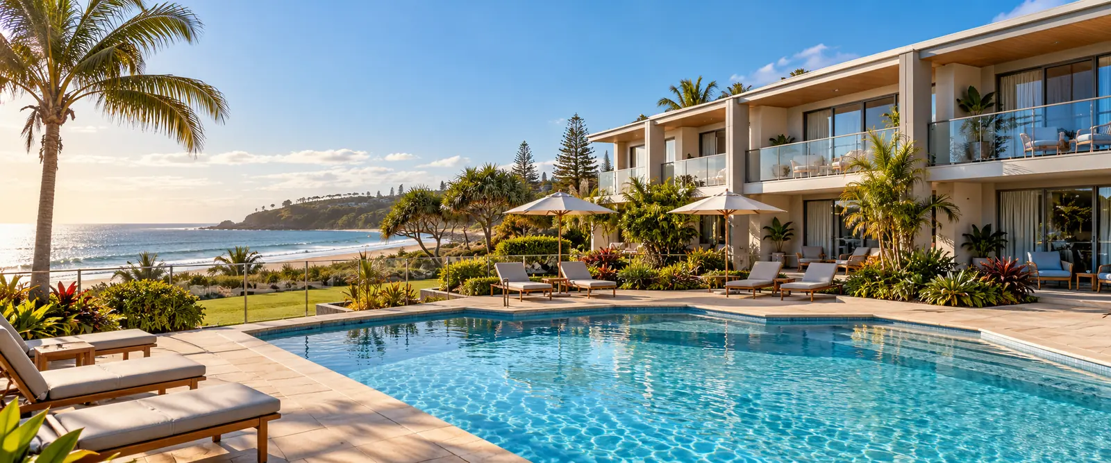 Resort pool and guest rooms – hotel and motel insurance by Shielded Insurance
