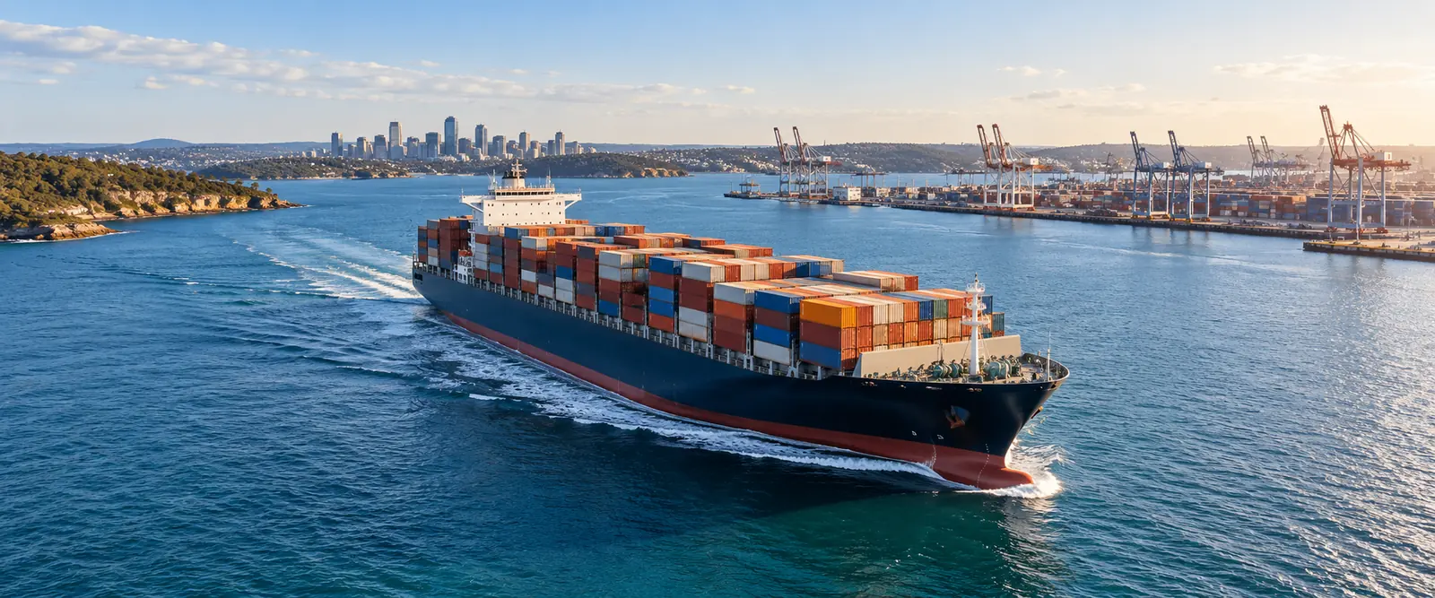 Container ship arriving at port – marine cargo insurance by Shielded Insurance