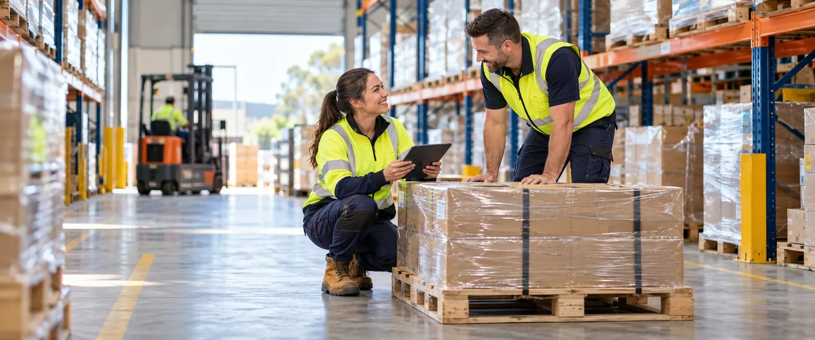 Warehouse team checking a pallet for dispatch – trade credit insurance by Shielded Insurance